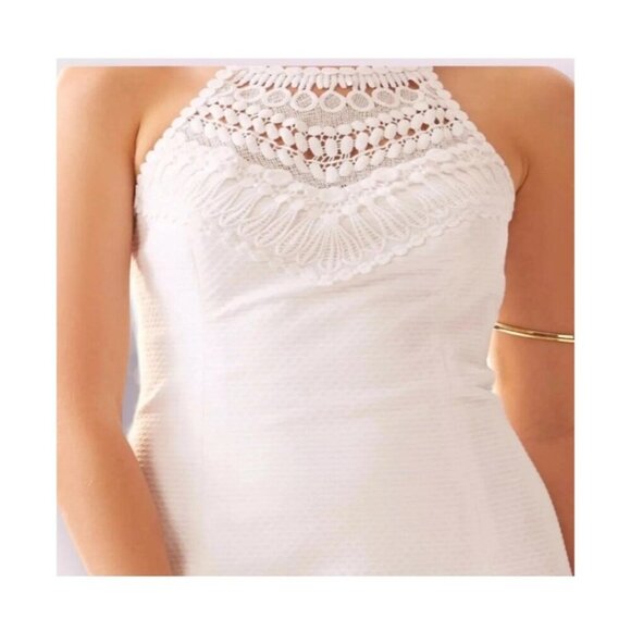 Lilly Pulitzer Pearl Lace Neck Shift Dress Resort White Size 2 100% Cotton - Picture 3 of 6